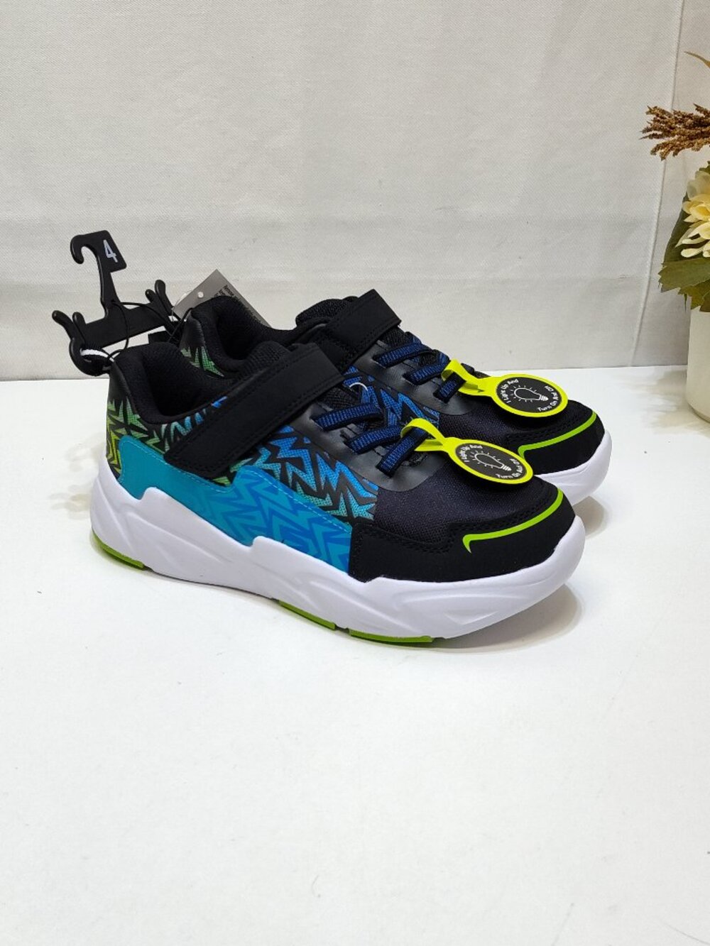 Athletic Works Boy 4 Light-Up Sneaker Bungee Laces On/Off Switch Hook Loop Strap